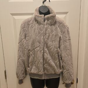 Stellaluna Fur-Trimmed Jacket XS Genuine Lamb Zip Up Leather Gray